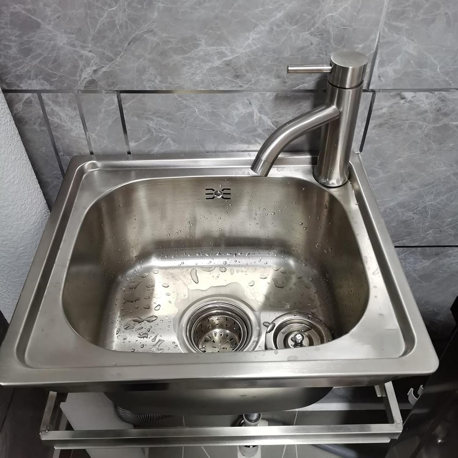 Stainless Steel Sink, Single Bowl Wall-Mounted Washbasin Small Sink for Kitchen Bathroom Lavatory (Color : F, Size : 41x35x19cm) (C 43x38x19cm)