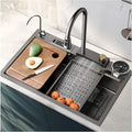 Single Bowl Kitchen Sink 304 Stainless Steel Bowl Bar Sink Multi-Purpose Rv Sink with Faucet Drain Assembly Cup Washer Drop in Or Under Mount (Grey-68x46x22cm