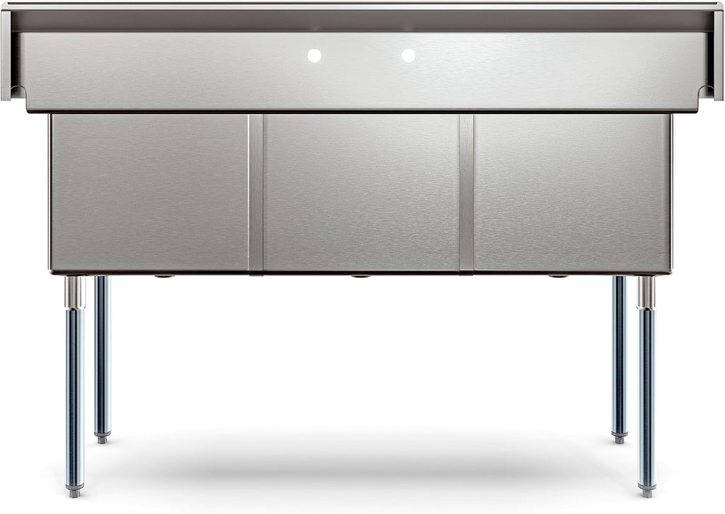 KoolMore 60 in. Three Compartment 18-Gauge Stainless-Steel NSF Commercial Kitchen Sink, Bowl Size 18x18x14, with Three Basins and Pre-Drilled Faucet Holes for Restaurants and Cafes (KM-SC181814-N3)