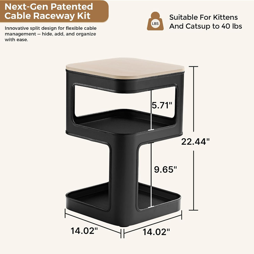 EUREKA ERGONOMIC Side Table Cat Beds, Square End Table with Cat House, Metal Nightstand with 3 Tier Storage, Modern Side Table End Beside Table for Living Room Bedroom Indoor, Easy Assembly, Black