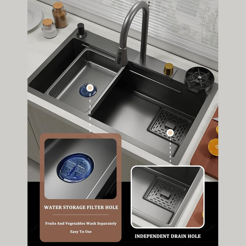 304 Stainless Steel Kitchen Sink Multi-Function Bar Sink Single Bowl Rv Sink with Faucet and Cup Washer Drop in Or Under Mount (Color : Grey, Size : 68x45x22cm) (Gun Grey 68x45x22cm)
