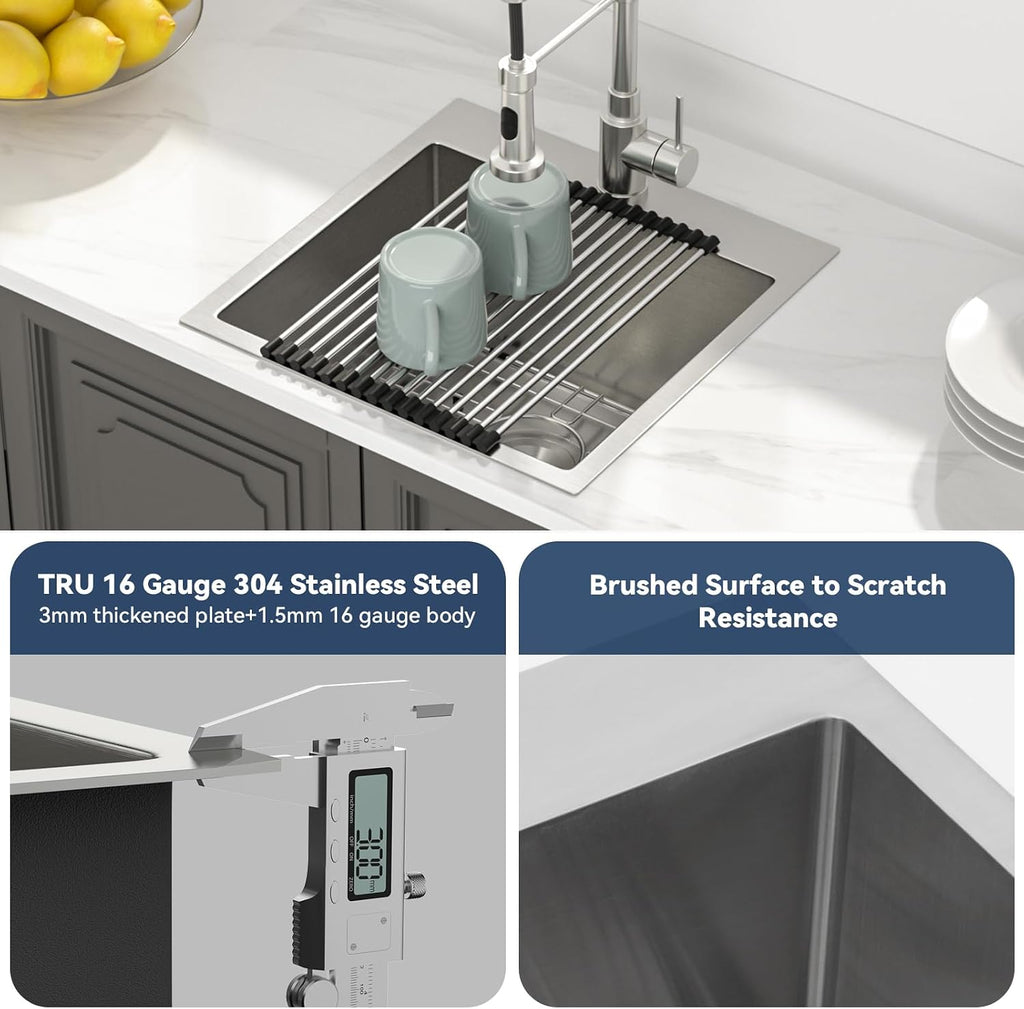 Lordear 18x18 Bar Sink Drop In 16 Gauge T304 Small Kitchen Sink Topmount Bar Prep Island Sink Single Bowl Kitchen Sinks Outdoor Sink 18'