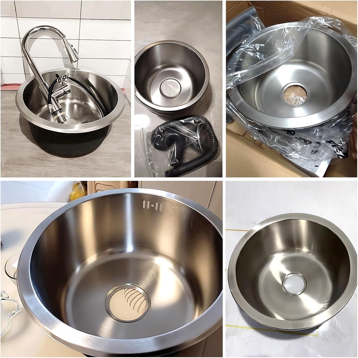 304 Stainless Steel Single Bowl Kitchen Sink, Drop-In/Undermount Workstation Sink With Drain, Handmade Small Wet Bar Sink For RV, Home, Office, Durable Washing Basin Pool(Silver,28x28x19cm)