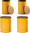 Glitzhome 4-Piece Galvanized Side Table Set, Metal Farmhouse Barrel Toy Box Bins with Round Wood Lid, Rustic Ottoman Seat Stool with Large Storage Space, for Living Room, Bedroom,Yellow