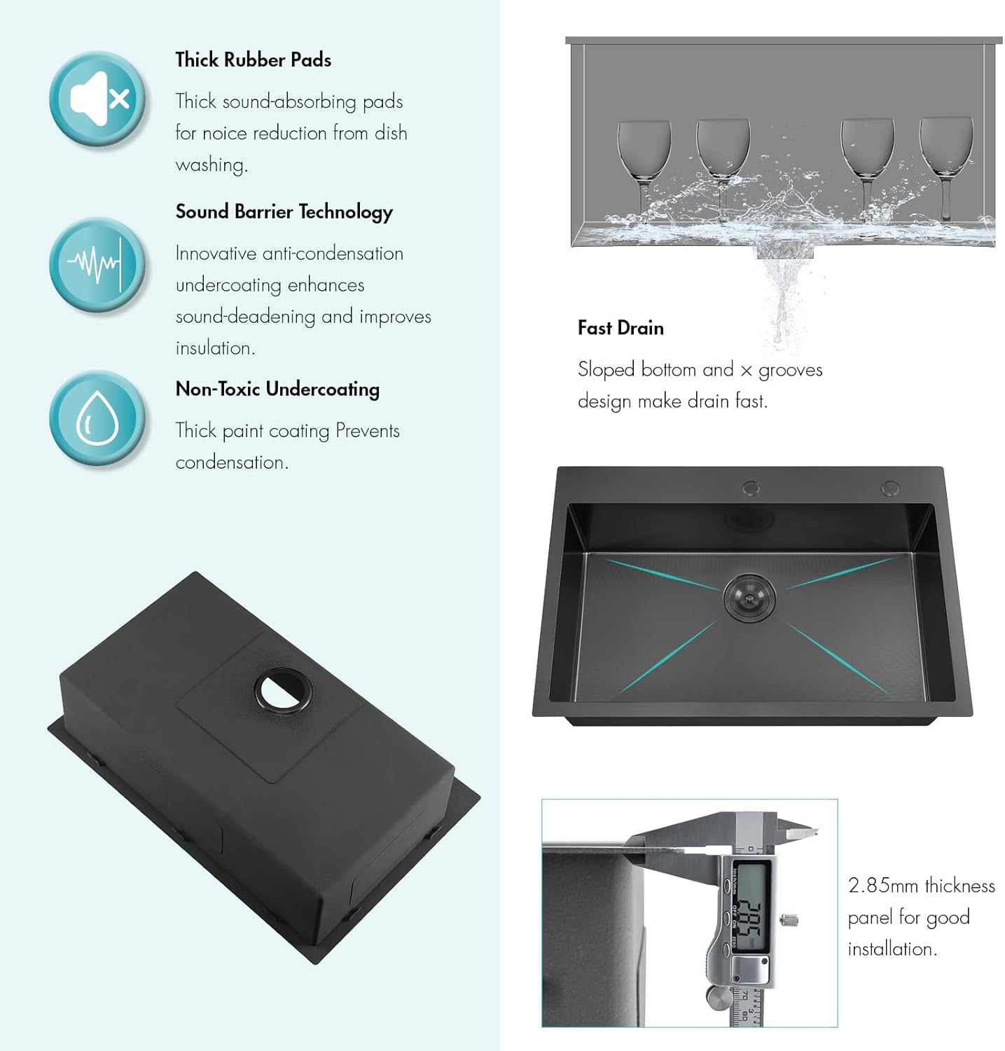 ATTOP 33 Inch Black Large Single Bowl Drop in Kitchen Sink,33x22 Inch Nano Black Stainless Steel Handmade Drop in Single Bowl Kitchen Sink
