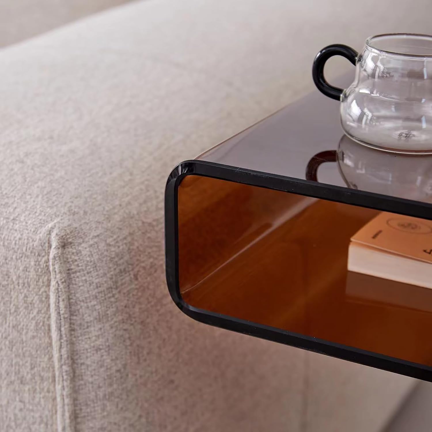 Glass Nightstand,Side Table,S-Shaped End Table for Living Room,Bedside Table for Bedroom (Brown)