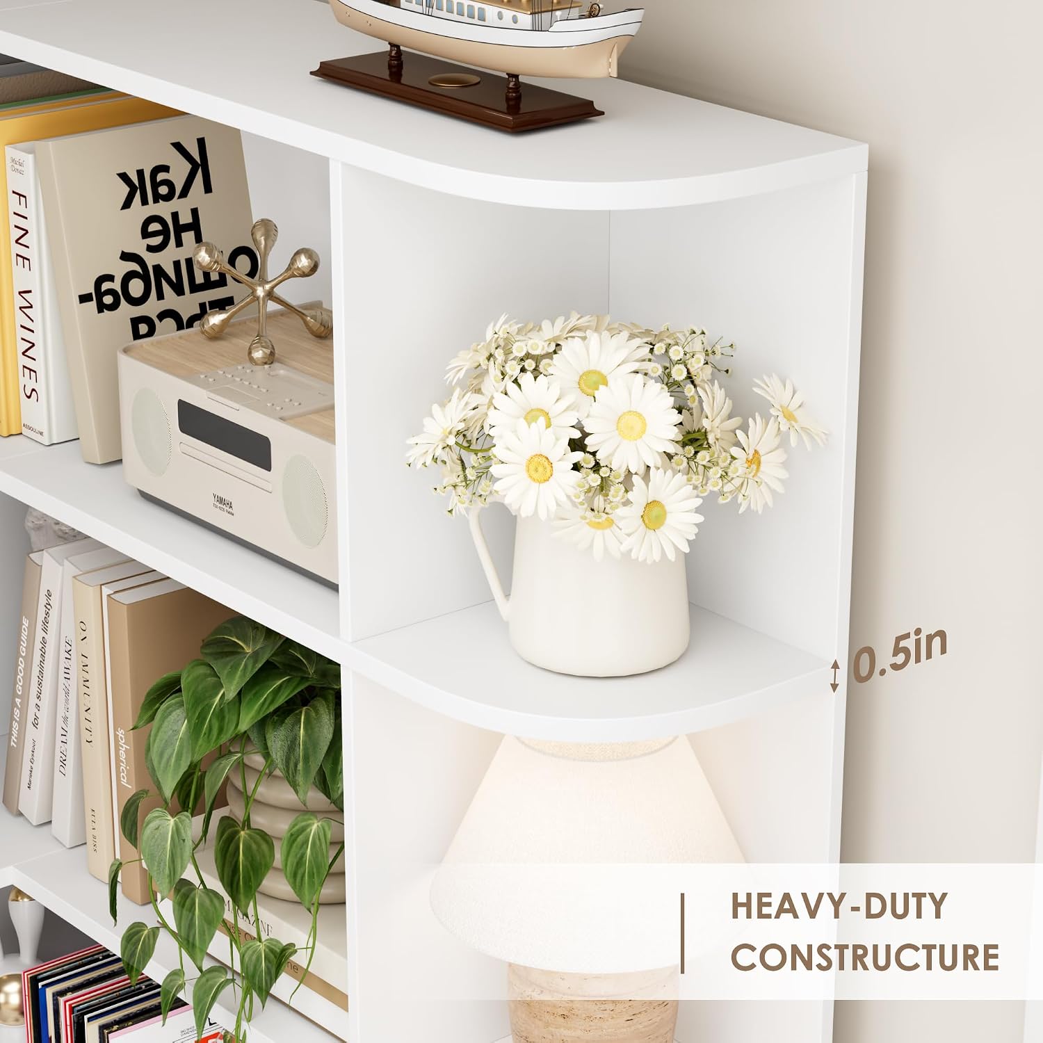 FOTOSOK 72' Tall Corner Bookshelf, 6-Tier Bookshelf and Bookcase with Open Storage, L Shaped Tall Bookcases Wooden Storage Shelves for Home Office, Thickened Boards for Better Load Bearing, White