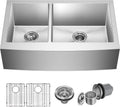 Kraus KHF204-33 Standart PRO Kitchen Stainless Steel Sink, 16 Gauge, 33' Undermount Round Apron 40/60 Double Bowl Kitchen Sink