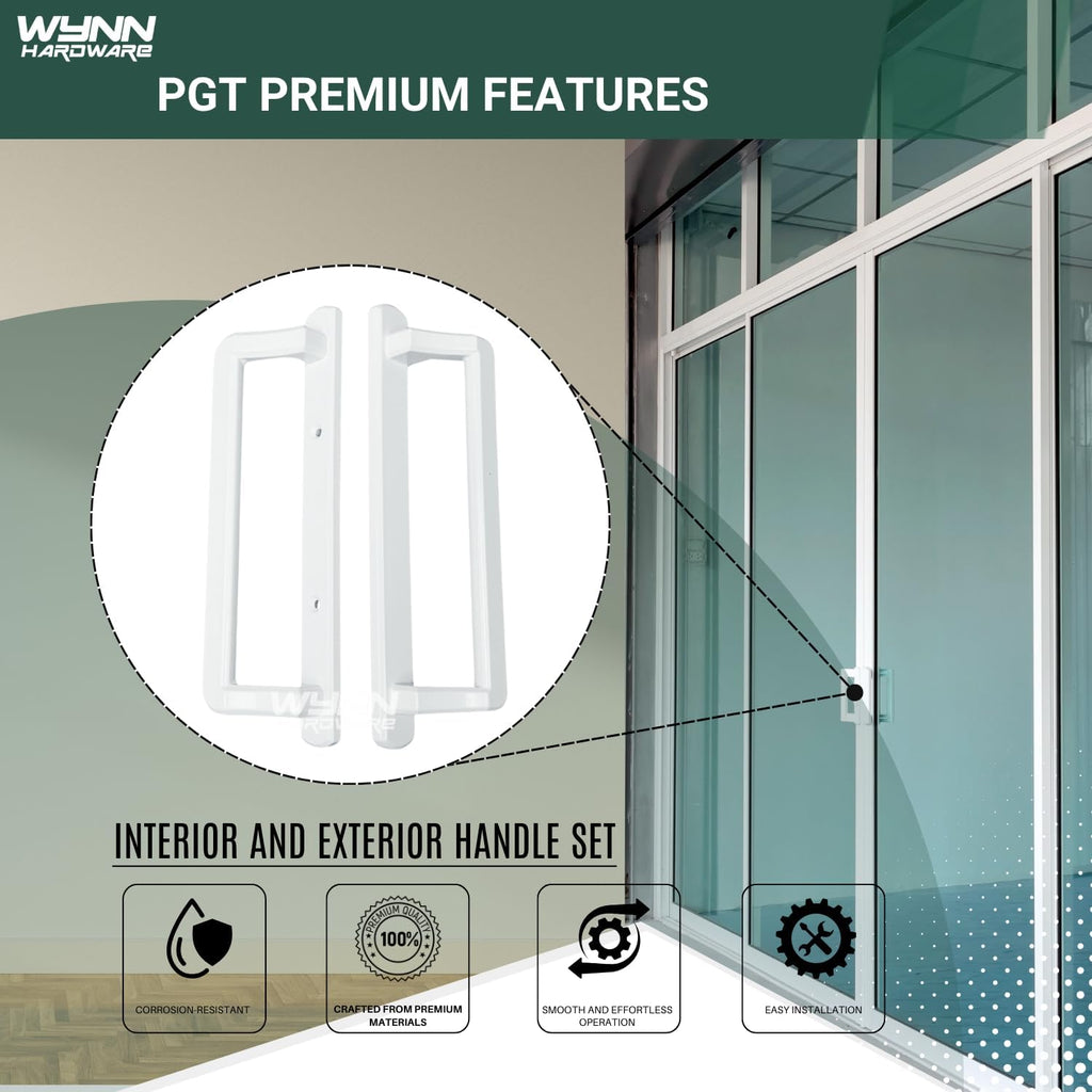 10' PGT Sliding Door Handle Set | PGT Interior and Exterior Sliding Door Handle with 3-7/8' Hole Spacing | Handle Replacement for Patio Glass Door | Mortise Lock NOT Included (White)