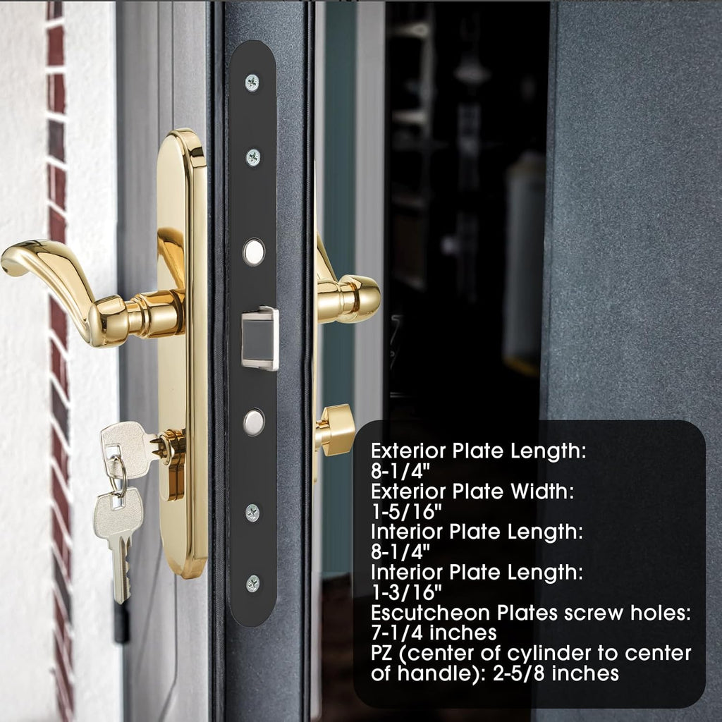 HauSun Storm Door Handle Set Replacement Kit with 2 Point Mortise Lock and Key,Security Door Keyed Lever Handle Fits for Pella or Larson Storm Door (Polished Gold)