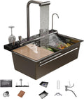 Dual Waterfall Kitchen Sink Modern Kitchen Sink Single Bowl Digital Smart Sink with Soap Dispenser Stainless Steel Sink with Pull-Out Faucet Workstation Sink with Honeycomb(29.5x18.1in)