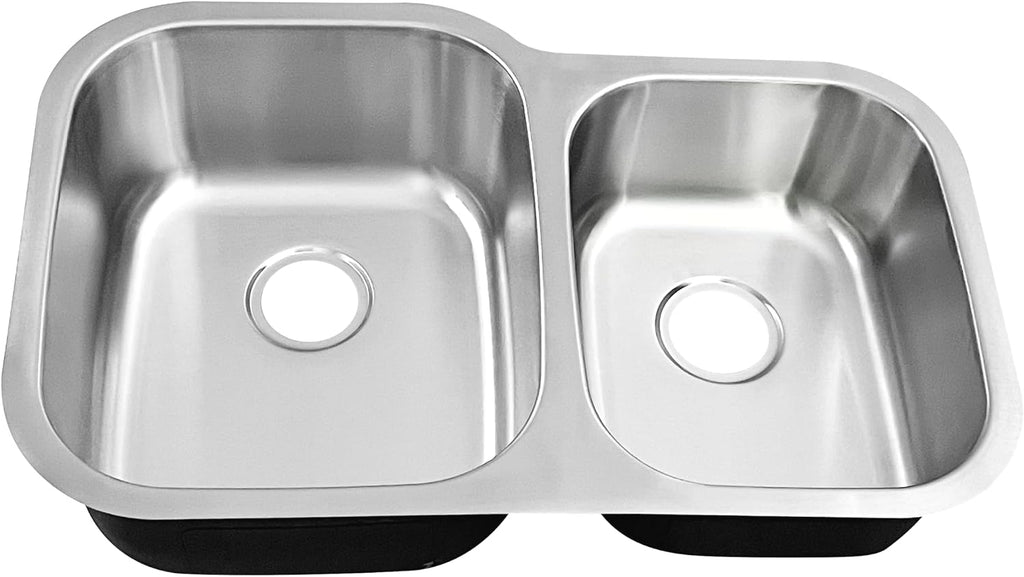 32 Inch Undermount Double Bowl 60/40 Kitchen Sink 18 Gauge Stainless Steel Curved Shape Brushed Nickel Sink 32' x 20' x 9' (Sink Only)