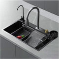 304 Stainless Steel Kitchen Sink Black Single Bowl Bar Sink/Household Multi-Function RV Sink with Faucet and Cup Washer Drop in Or Under Mount (Color : Black, Size : 75x46x22cm) (Black 68x46x22cm