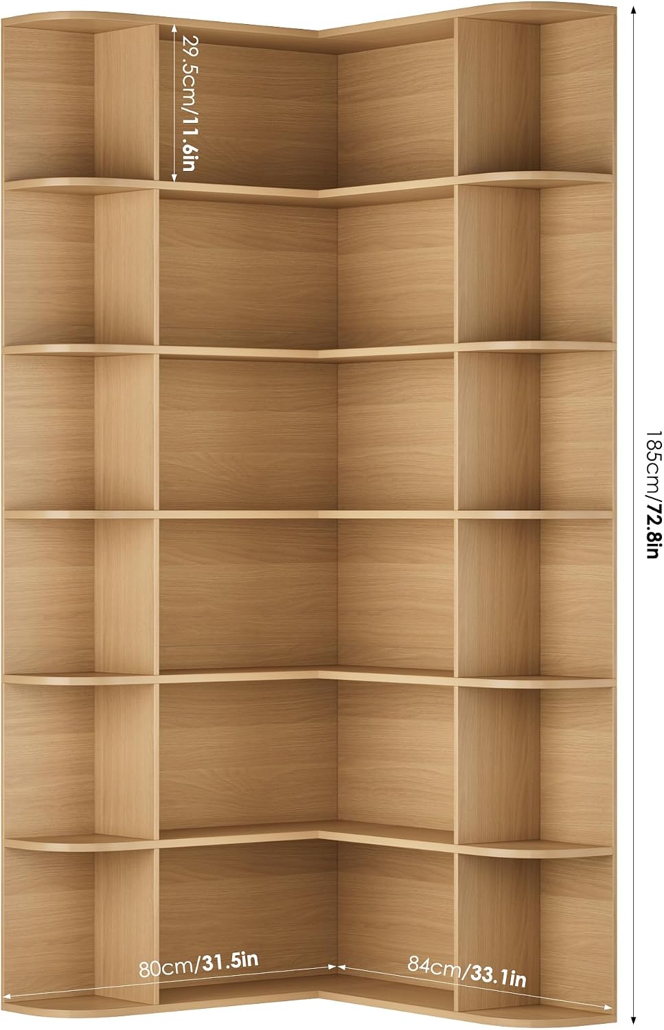FOTOSOK 72' Tall Corner Bookshelf, 6-Tier Bookshelf and Bookcase with Open Storage, Tall Bookcases Wooden Storage Shelves for Home Office, Thickened Boards for Better Load Bearing, Natural