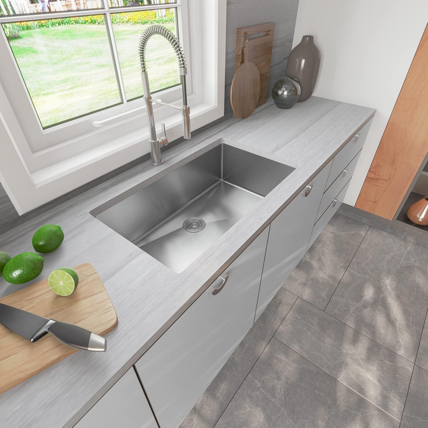 Sinber HU3219S-16G 32' x 19' x 10' Undermount Single Bowl Kitchen Sink with 16 Gauge 304 Stainless Steel Satin Finish (Sink Only)