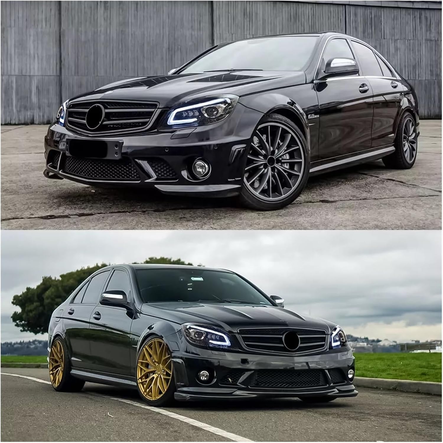 Car Lights Compatible With Mercedes Benz C Class S204 W204 2007-2011 Headlight Assembly Pair Front Headlights GT Style Headlamp Smoked