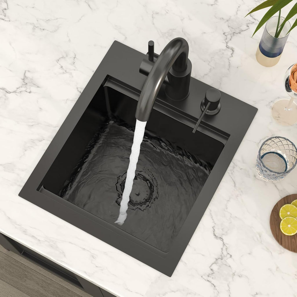 Lordear 13'x15' Bar Sink with Faucet - Drop In Bar Sink Workstation 16 Gauge 304 Stainless Steel Single Bowl Top Mount Wet Bar RV Prep Outdoor Kitchen Sink 13x15x9 Inch