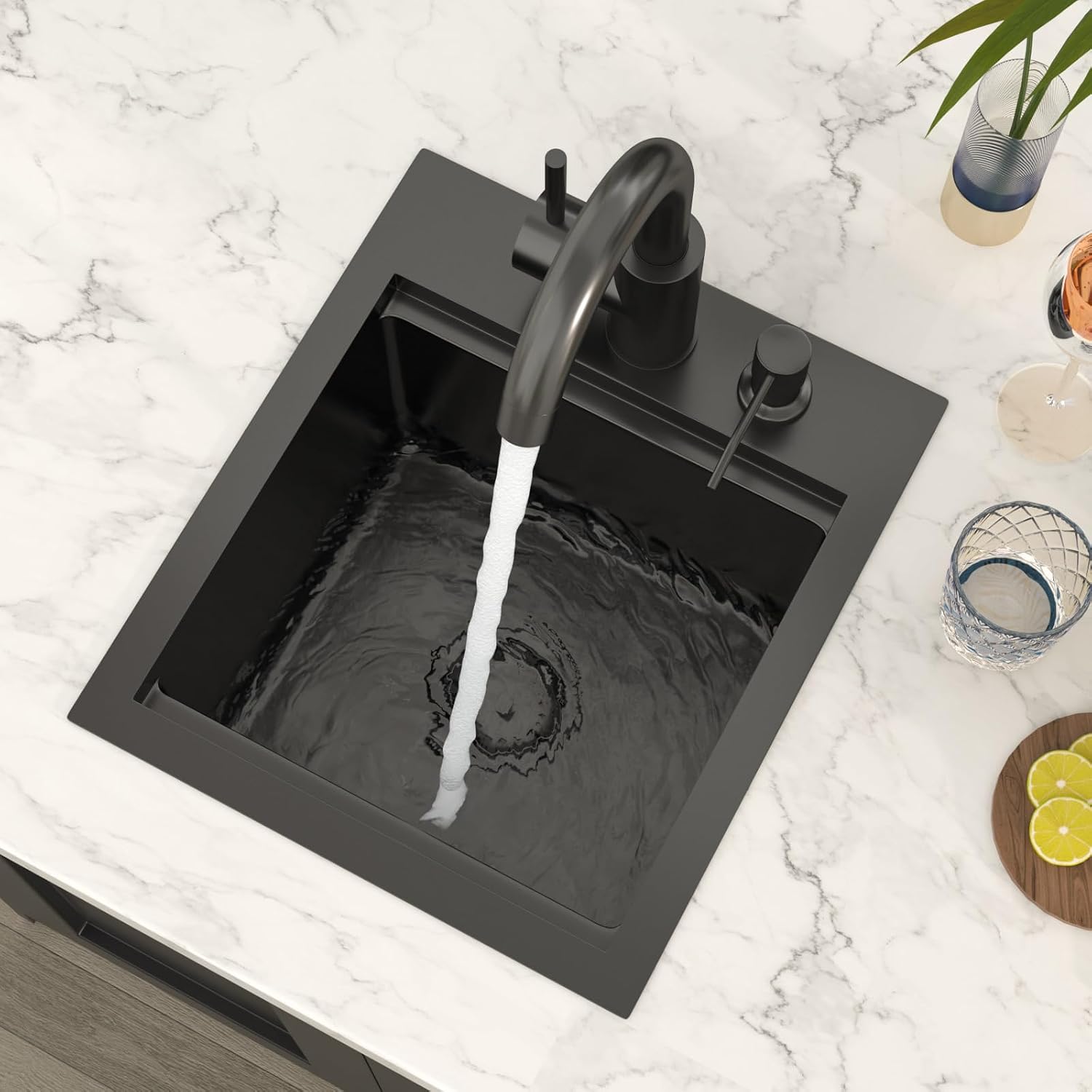 Lordear 13'x15' Bar Sink with Faucet - Drop In Bar Sink Workstation 16 Gauge 304 Stainless Steel Single Bowl Top Mount Wet Bar RV Prep Outdoor Kitchen Sink 13x15x9 Inch