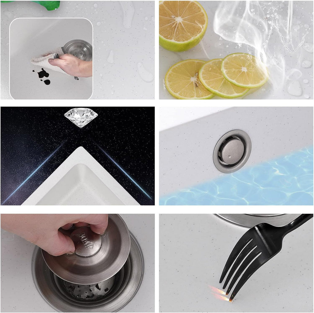 White Quartz Stone Sink Large Single Bowl Kitchen Sink Granite Sink Drop-in Washing Bowl with Pull Out Faucet and Water Purification Faucet Combo, White (White-50x43cm