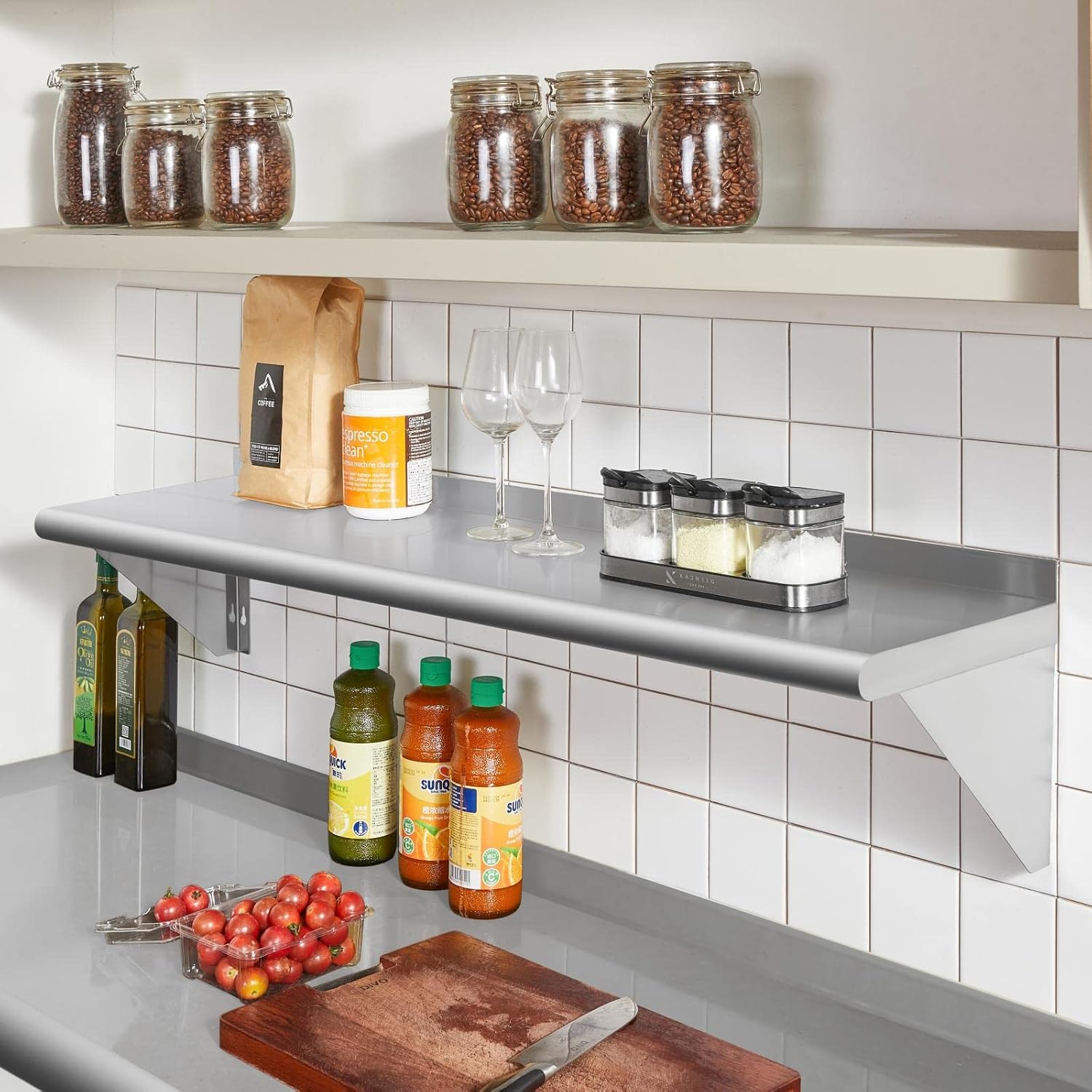 Profeeshaw NSF Stainless Steel Shelf 18' x 72', 500 lb Commercial Shelves Wall Mounted Metal Shelving with Backsplash and 2 Brackets for Restaurant, Bar, Utility Room, Kitchen and Garage