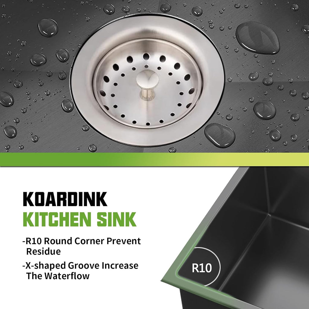 Black Kitchen Sink, 33x19 Inch Stainless Steel Drop In Modern Large Single Bowl Topmount Kitchen Sink Gift Combo-SS Grid,Silicon Mat, Drain Strainer Set Compatibility With Various Kitchen&Bar Styles