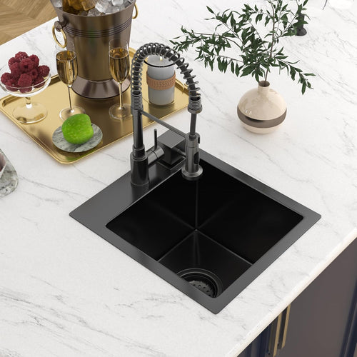 13 In Gunmetal Black Drop Bar Sink 13 x 15 Inch Kitchen Sink 18 Gauge Stainless Steel Single Bowl Topmount Handmade Sink for Outdoor, RV, 13x15x9