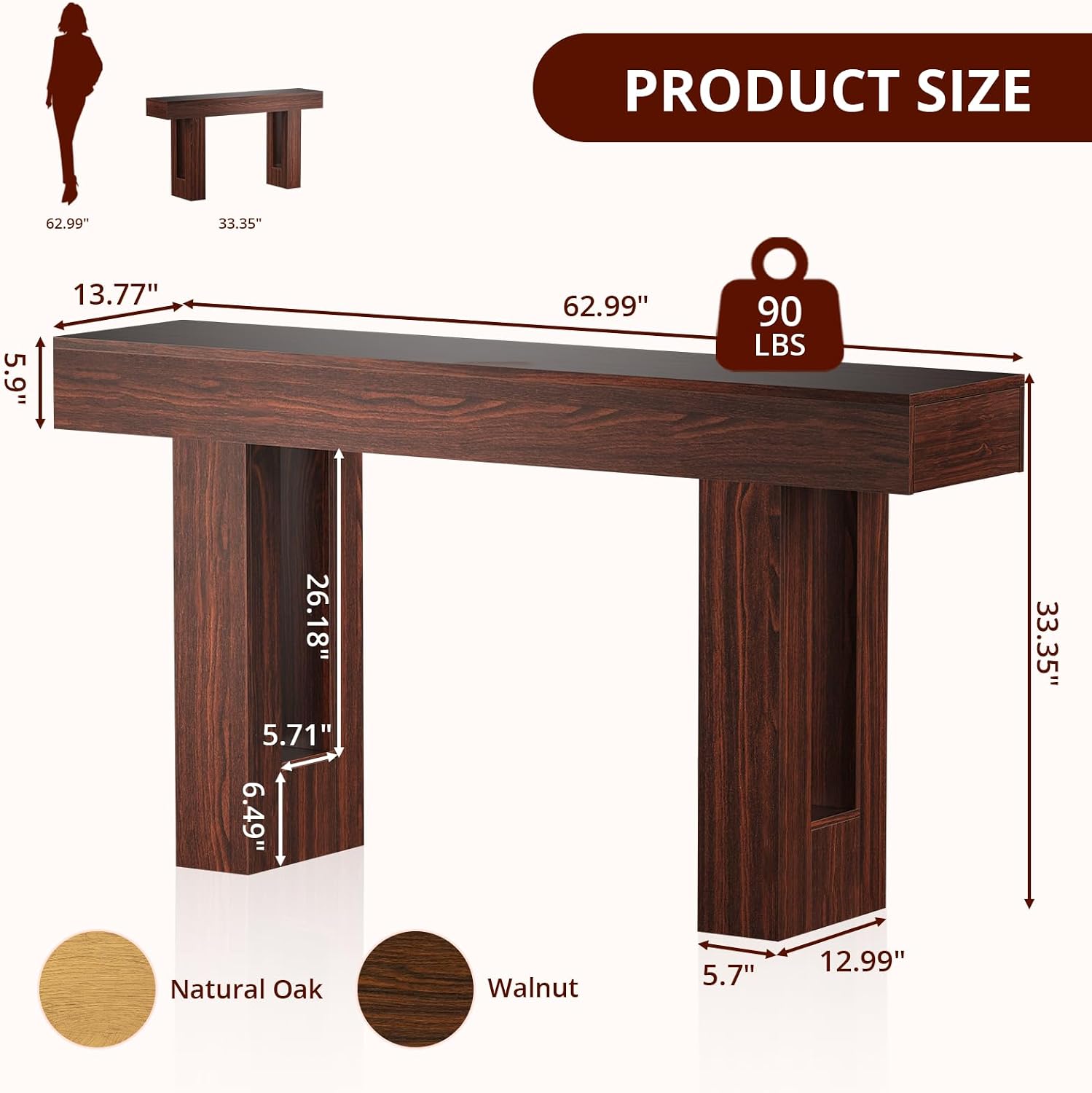 FURSUN 63' Console Table with 2 Drawers, Slim Entryway Table for Hallway, Narrow Sofa Table Behind Couch, Farmhouse Long Wood Accent Table for Foyer & Living Room, Dark Walnut