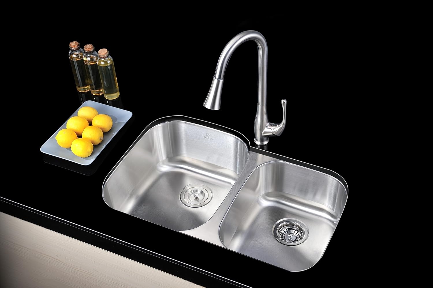 ANZZI Moore 32 Inch 304 Stainless Steel Undermount Double Kitchen Sink with 60/40 Split, 16 Gauge Deep Soak Dual Basin Bowl Kitchen Sink with Bottom Grid, Strainer, and Drain, K-AZ3220-3B