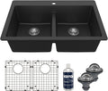 Karran QT-810 33' Top Mount Double Equal Bowl Quartz Kitchen Sink Kit in Black