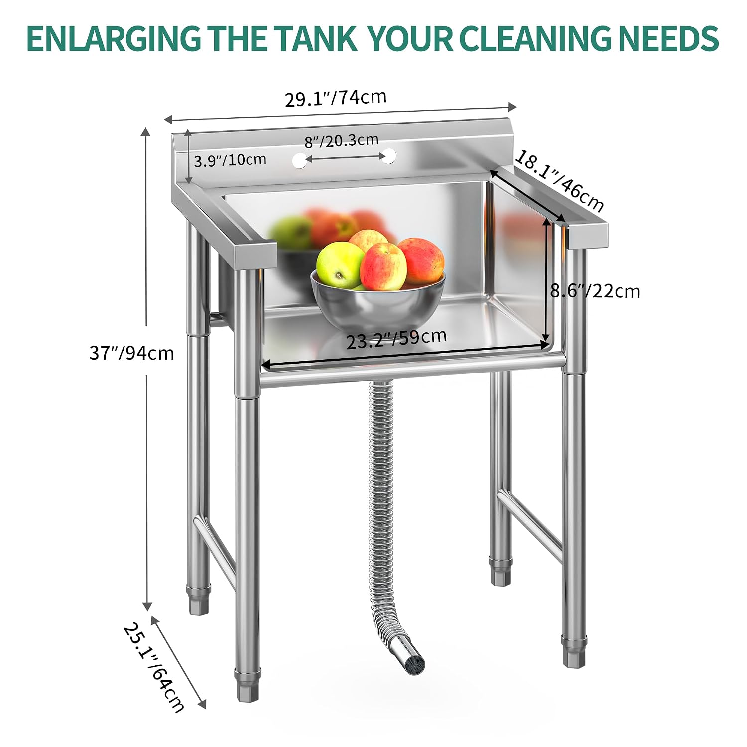 YITAHOME 29in Utility Kitchen Sink Free Standing Single Bowl with Pipe NSF Stainless Steel Commercial Sink for Laundry Room Bathroom Farmhouse Garage Indoor Outdoor