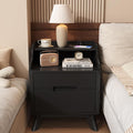 Nightstand with Charging Station, 21' Tall Nightstand w/2 Storage Drawers, Wood Night Stand with Hidden Handle, 17'' Wide Modern Bedside Table for Bedroom Dorm Home Office (Black)