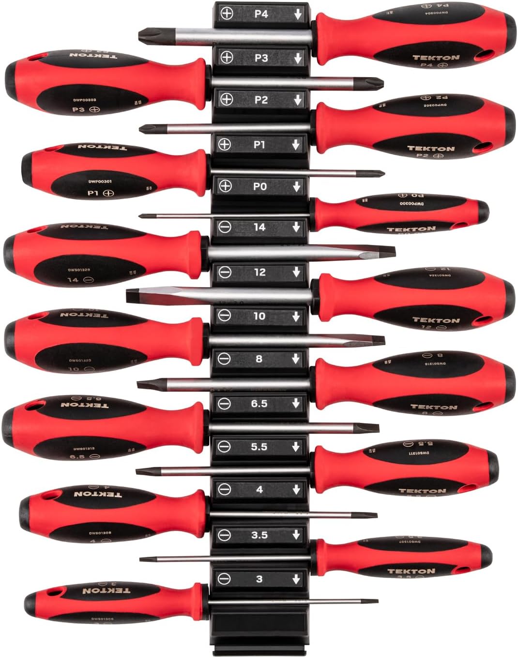 TEKTON Phillips and Slotted Screwdriver Set with Modular Organizers - 4 Inch Shanks, 14-Piece (#0 - #4, 3-14 mm) | DWZ90107
