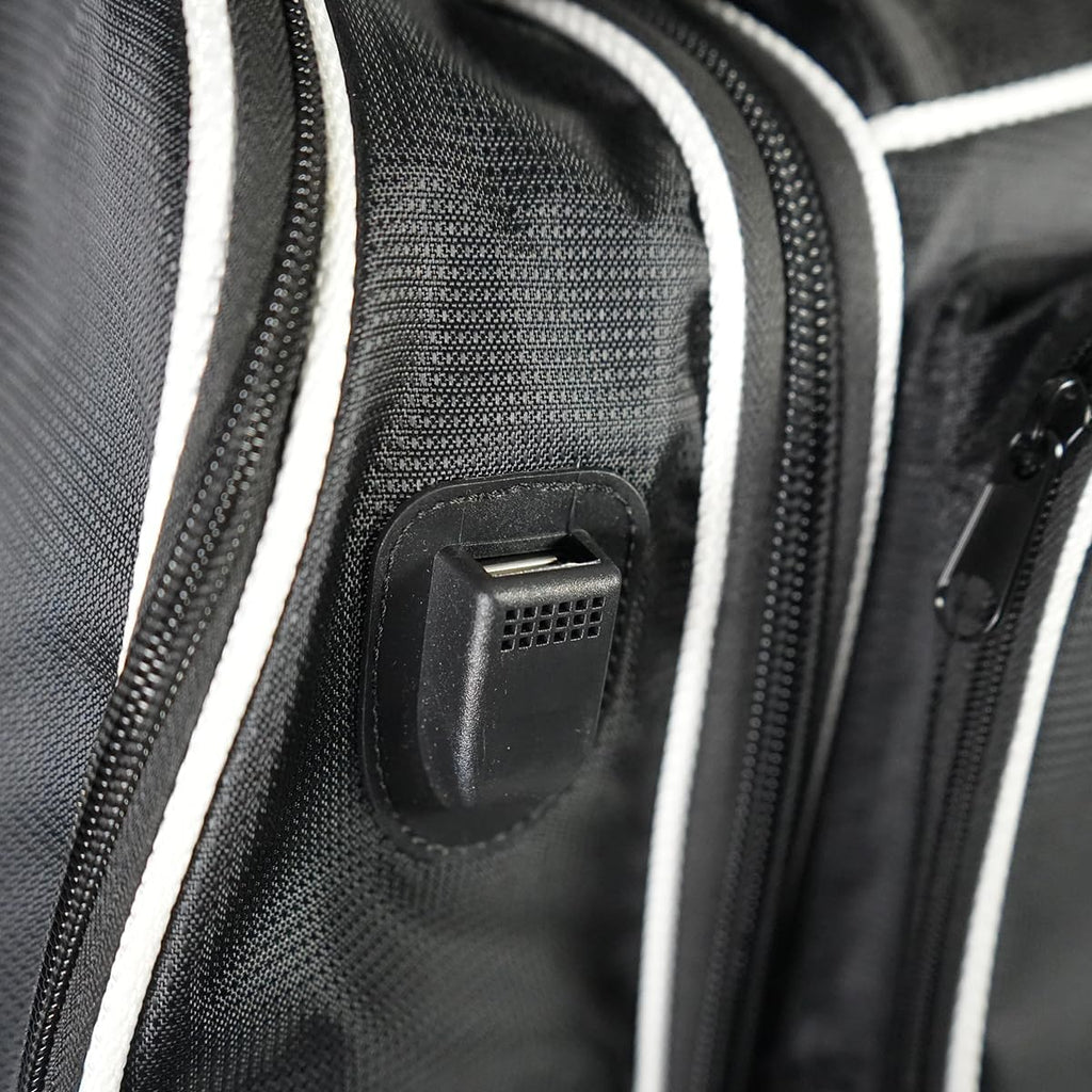 ELITE Deluxe 3 Ball Roller Bowling Bag with 5' Smooth Wheels - 4 Large Accessory Pockets, Shoe Compartment, Extendable Handle - USB Charging Port