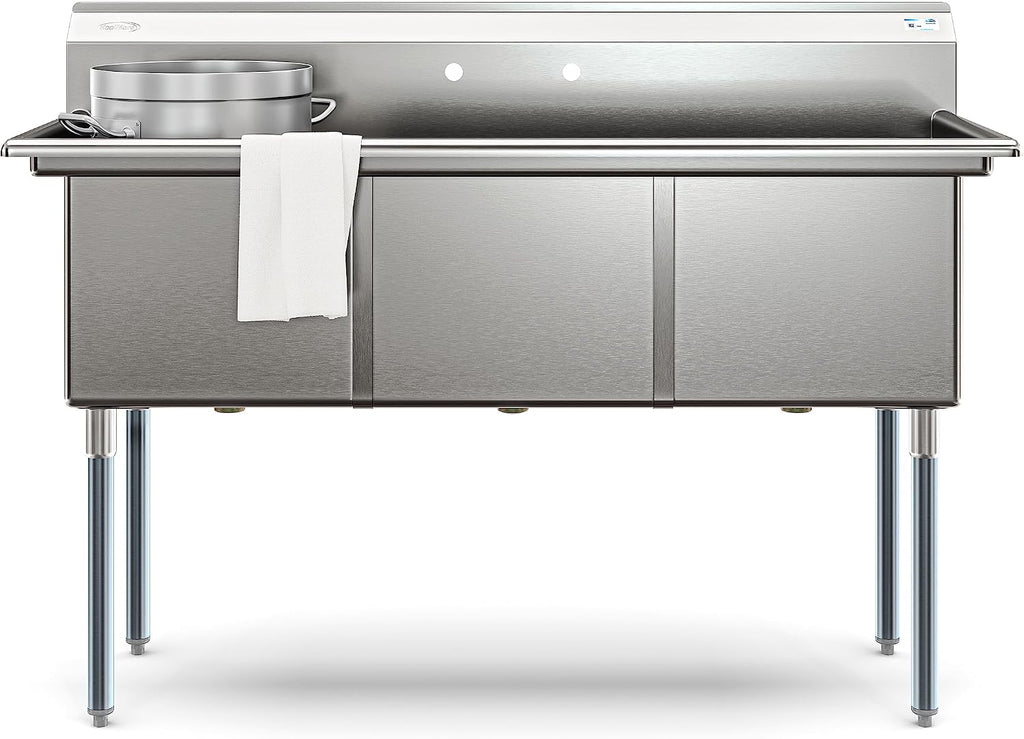 KoolMore 60 in. Three Compartment 18-Gauge Stainless-Steel NSF Commercial Kitchen Sink, Bowl Size 18x18x14, with Three Basins and Pre-Drilled Faucet Holes for Restaurants and Cafes (KM-SC181814-N3)