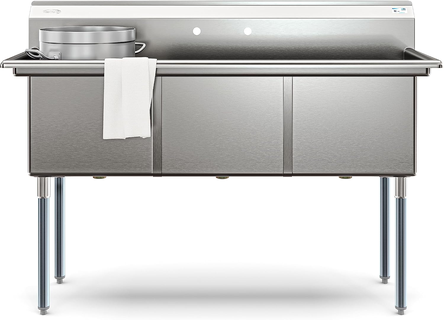 KoolMore 60 in. Three Compartment 18-Gauge Stainless-Steel NSF Commercial Kitchen Sink, Bowl Size 18x18x14, with Three Basins and Pre-Drilled Faucet Holes for Restaurants and Cafes (KM-SC181814-N3)