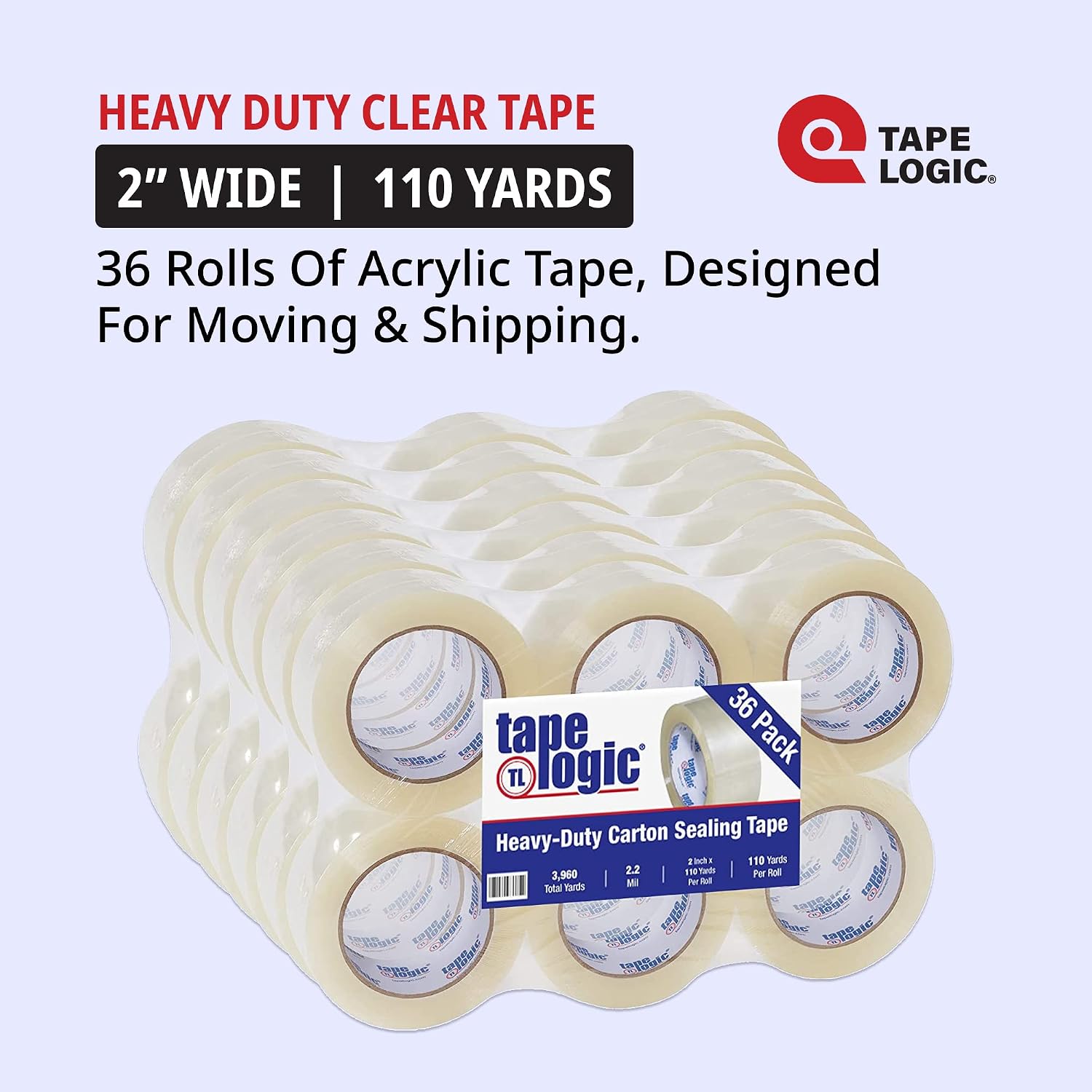 Tape Logic 2' x 110 yds Acrylic Packing Tape 2.2 Mil, Clear (36-Pack) Heavy Duty Packing Tape Rolls for Sealing Boxes at Home, Warehouse, & Office, Supplies for Packaging, Shipping, Moving