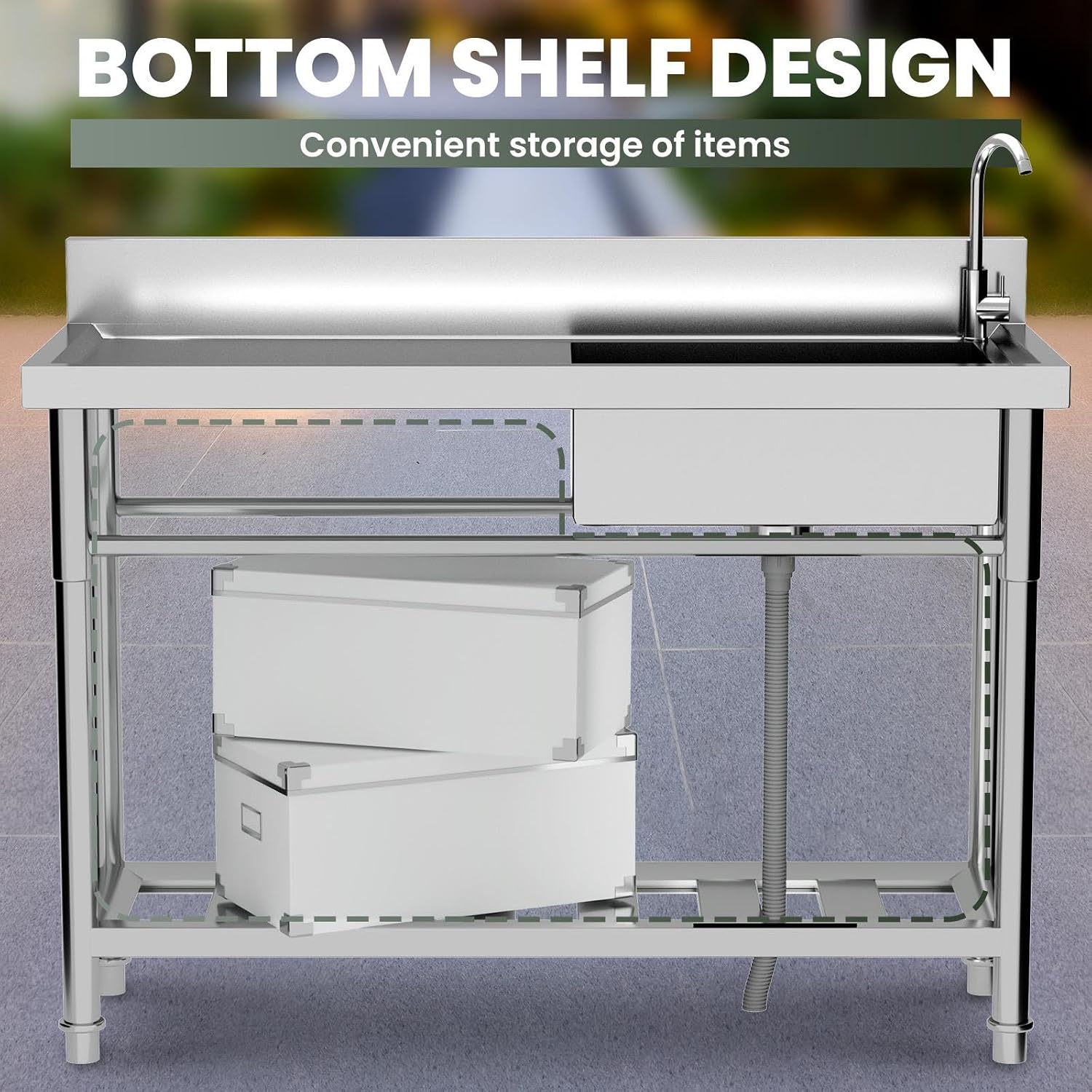 304 Stainless Steel Commercial Triple Bowl Sinks with 20' L x 13' W x 8' D Bowl, 47.3 inch Free Standing Sink Station, Restaurant Sink for Home Bar Restaurant Loading 286 Lbs