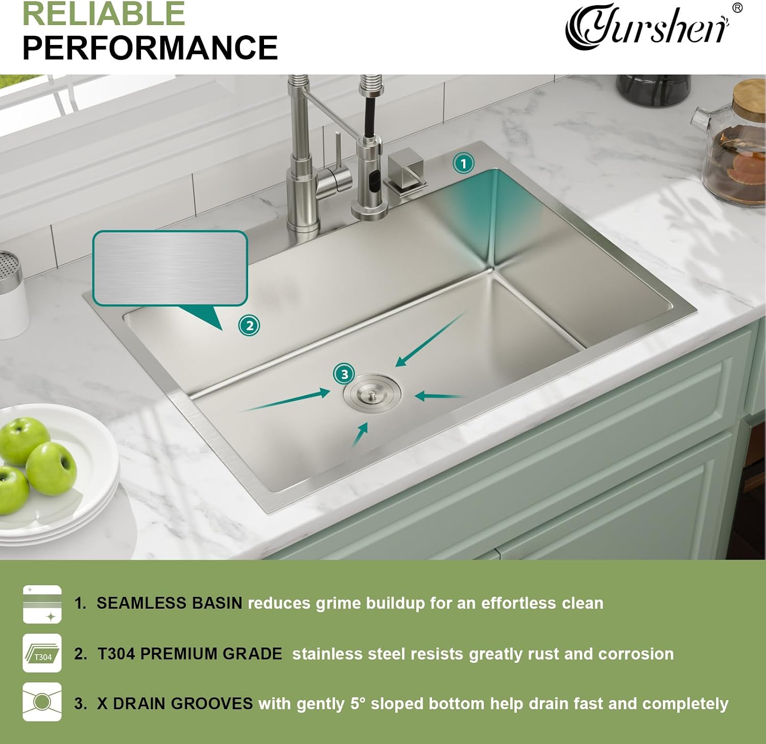 30 Inch Drop In Kitchen Sink, 30'x22'x9' Topmount Stainless Steel Kitchen Sinks With 16 Gauge 304 Single Bowl Sink R10 Round Corner Basin
