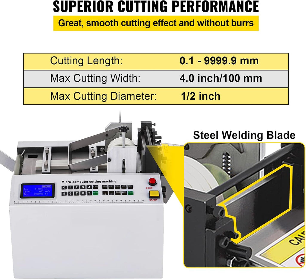 Fully Automatic Heat-Shrink Tube Cutting Machine 250W Electric Tube Cable Pipe Cutter with Micro Computer Control Cutting Width 100 mm for Sleeve Rubber/Plastic Tube,N