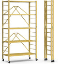 5 Tier Foldable Storage Shelves, Expandable Folding Shelving Units with Wheels, Changeable into 2 Shelf Units, Collapsible Adjustable Storage Rack Metal Shelves for Storage, Pantry, Garage, Gold