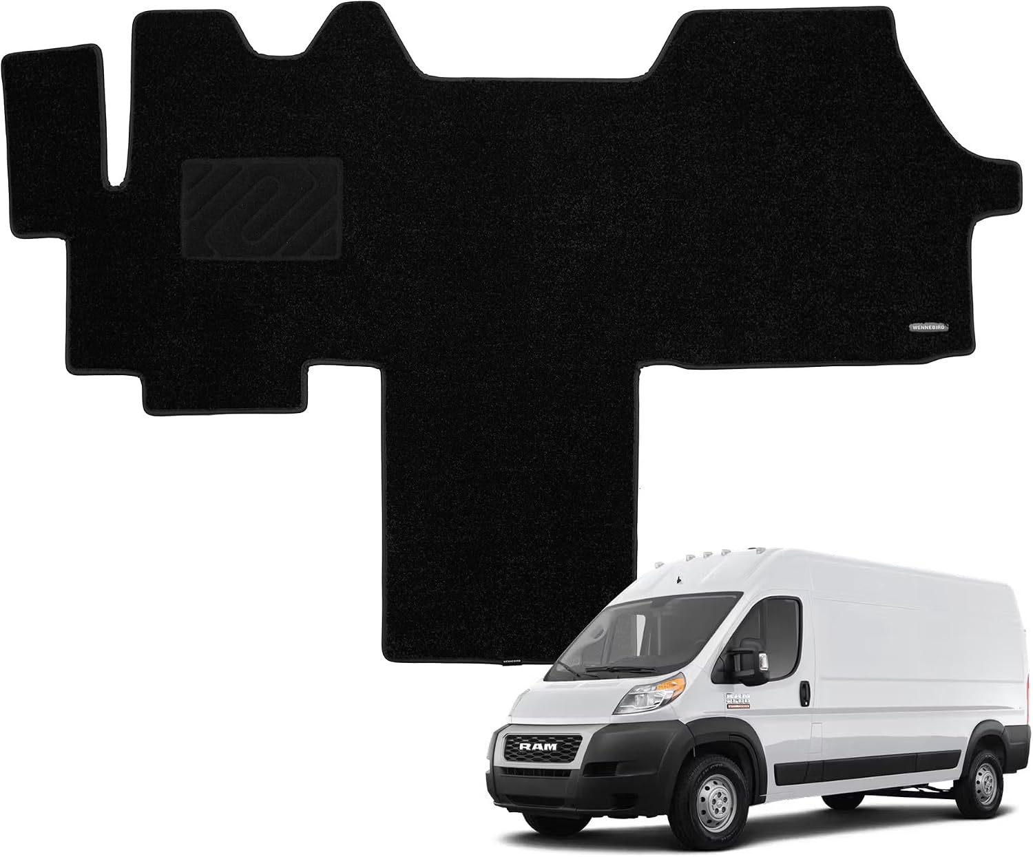 WENNEBIRD Superior Carpet Front Row Floor Mat for 2014-2026 Ram ProMaster (Not for EV & City Models), 0.6-Inch Ultra-Thick, Noise-Reducing, All-Weather Waterproof Anti-Slip – 1-Pc (Black)