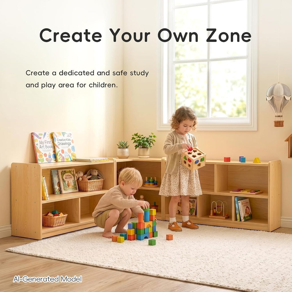 OOOK L-Shape Montessori Bookshelf for Compact Corner Space, Fits Shelf Combination Series in Kids Room, Daycare Center, Nursery, Classroom, Kindergarten