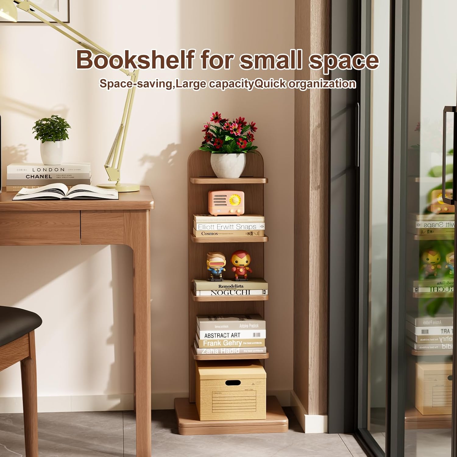WoodsWhisper Solid Wood 5-Tier Narrow Bookshelf Small Spaces Open Storage | Solid Wood | Narrow Design | 5 Tier Storage | Anti-Tip | Easy Assembly