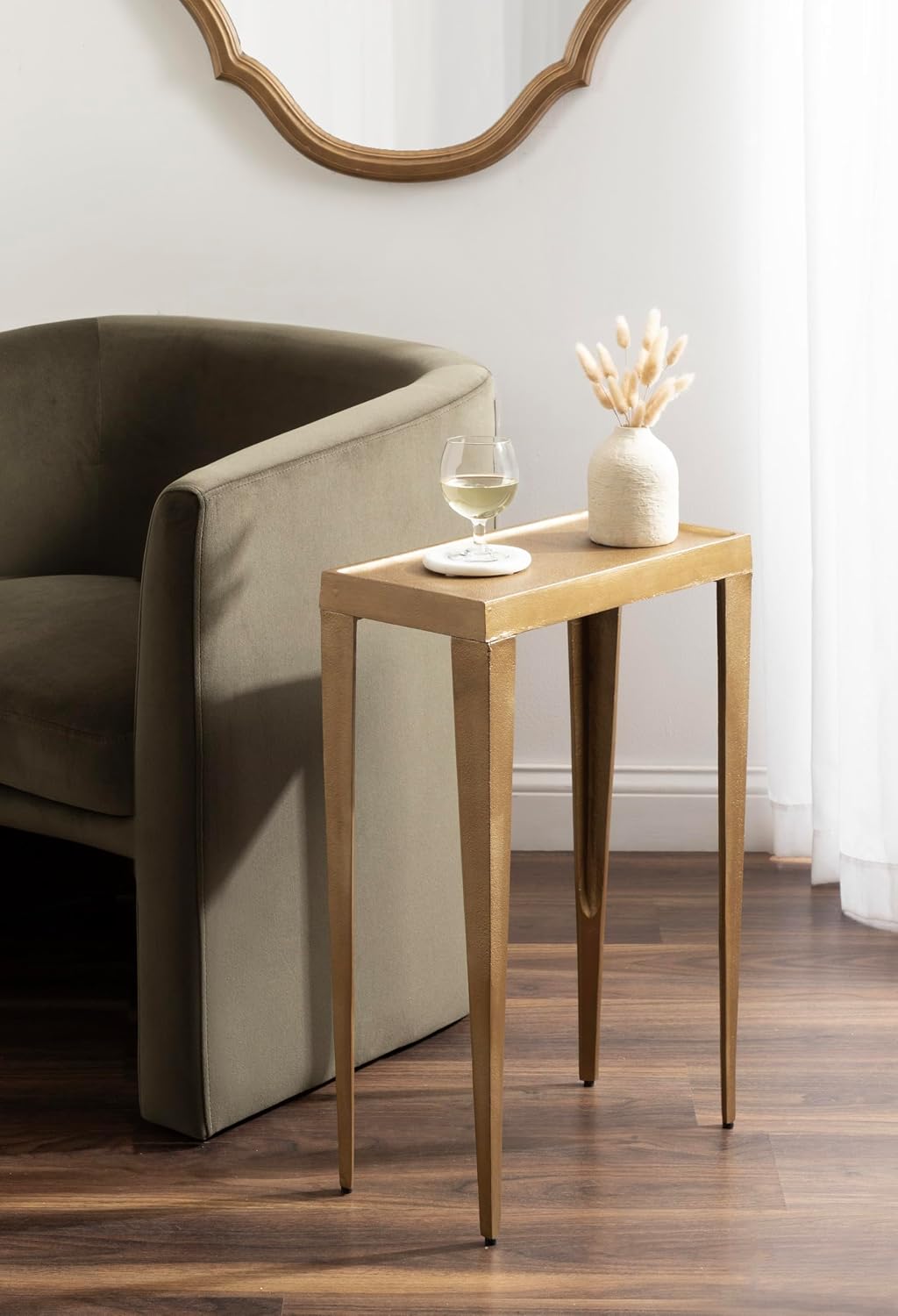 Kate and Laurel Rava Modern Cast Aluminum Metal Narrow Side Table, 16 x 8 x 25, Gold, Slim Bedroom Nightstand for Use as Bedside Table or Skinny Living Room End Table