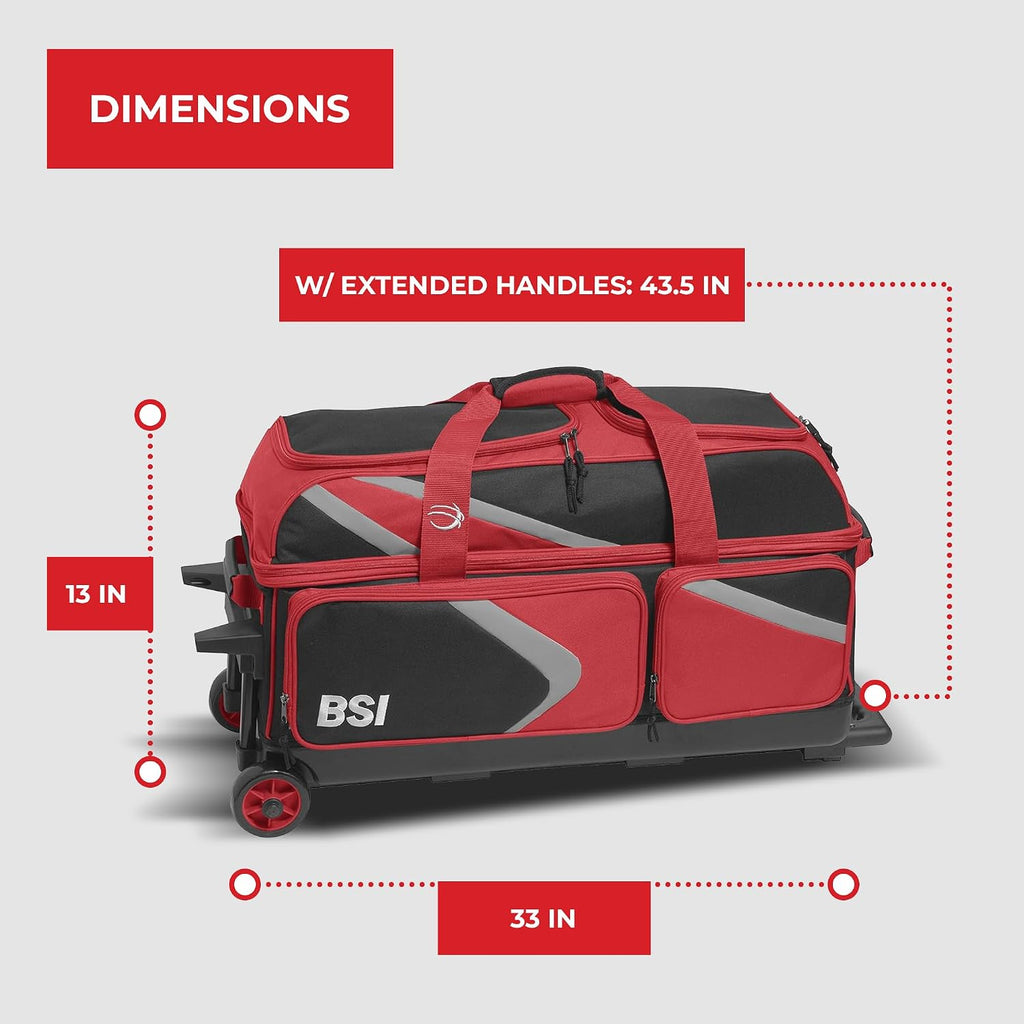 BSI Dash Roller Bowling Bag with Smooth Rolling Wheels, Padded Ball Compartment, Retractable Locking Handle, & Shoe Pocket
