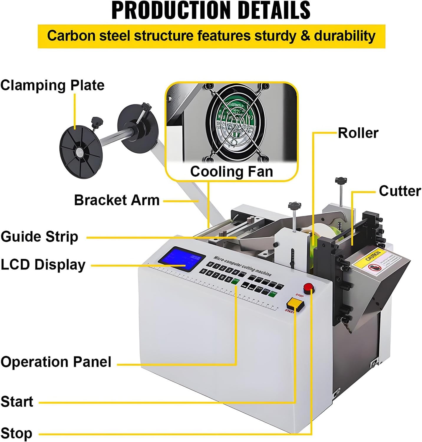 250W Fully Automatic Electric Heat-Shrink Tube Cutting Machine, Microcomputer Control, 15mm Blade Height, 0.1mm Cutting Accuracy, Ideal for Rubber/Plastic Tube, Efficient Cable Cutter