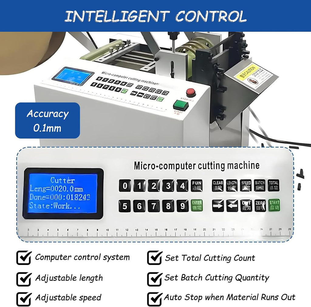 Heat-Shrink Tube Cutting Machine, Electric Tube Cable Pipe with LCD Display, Cutting Length 1-9999.9mm, for Sleeve Rubber/Plastic Tube, Safe to Use 300D