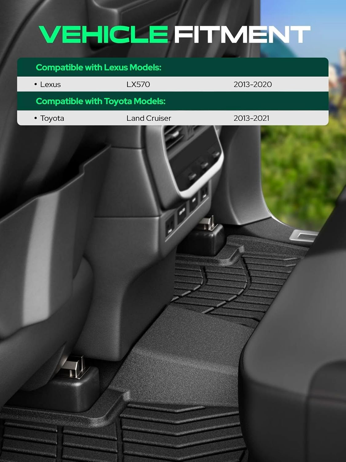YHTAUTO Floor Mats Compatible with Toyota Land Cruiser 2013-2021 & Lexus LX570 2013-2020, TPE Floor Liners All-Weather Protection Custom Fit, 1st & 2nd Row, Set of 3