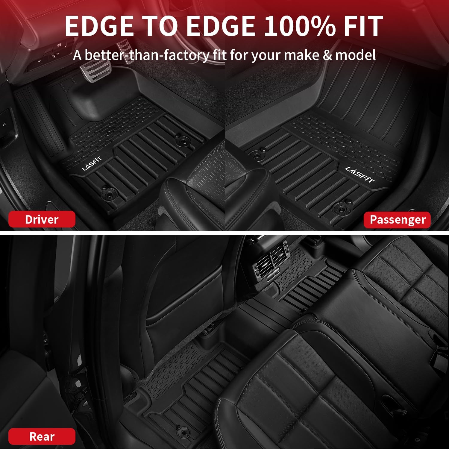 LASFIT Floor Mats Fit for Land Rover Range Rover Velar 2017-2026 & Jaguar F-Pace 2017-2026, Custom Fit TPE All Weather Waterproof Floor Liners 1st & 2nd Row Car Mats, Black