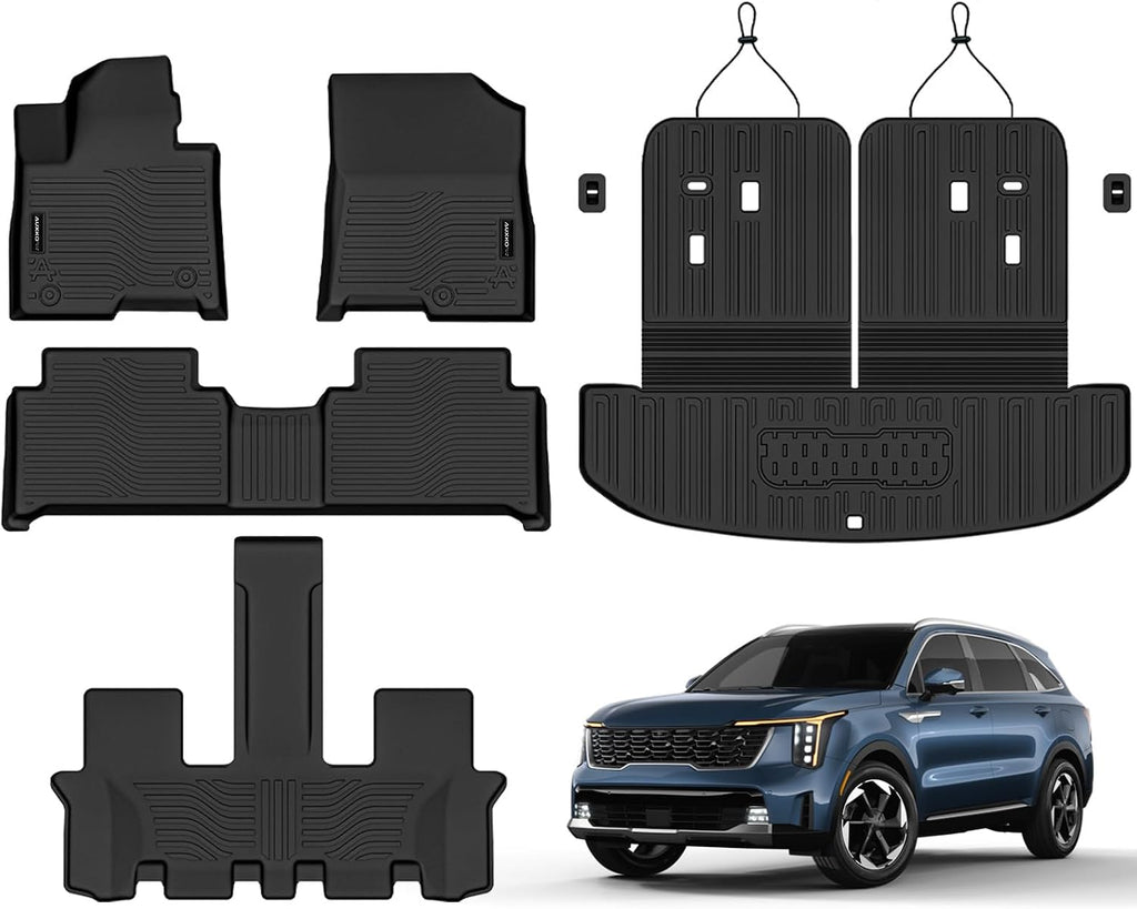 AUXKO All Weather Floor Mats Cargo Mat Rear Back Seat Protector Fits for Kia Sorento Hybrid & PHEV 2021-2025 2026 TPE Liner Sorento Hybrid Accessoires Odorless Anti-Slip Black